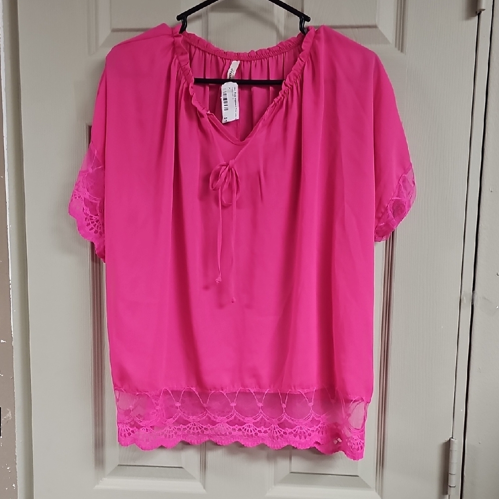 Pink Lace Trim Women's Top